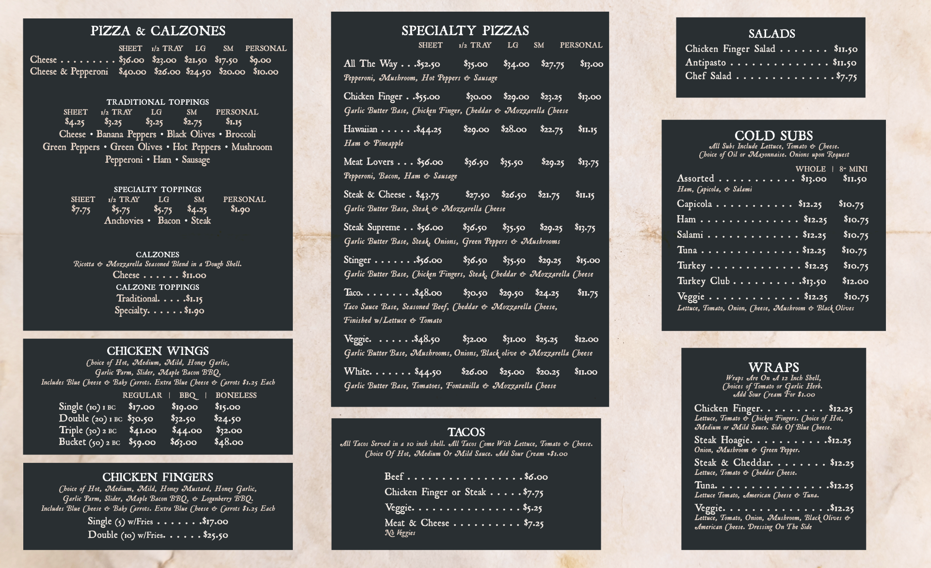 Tony's Pizza Sanborn menu 2