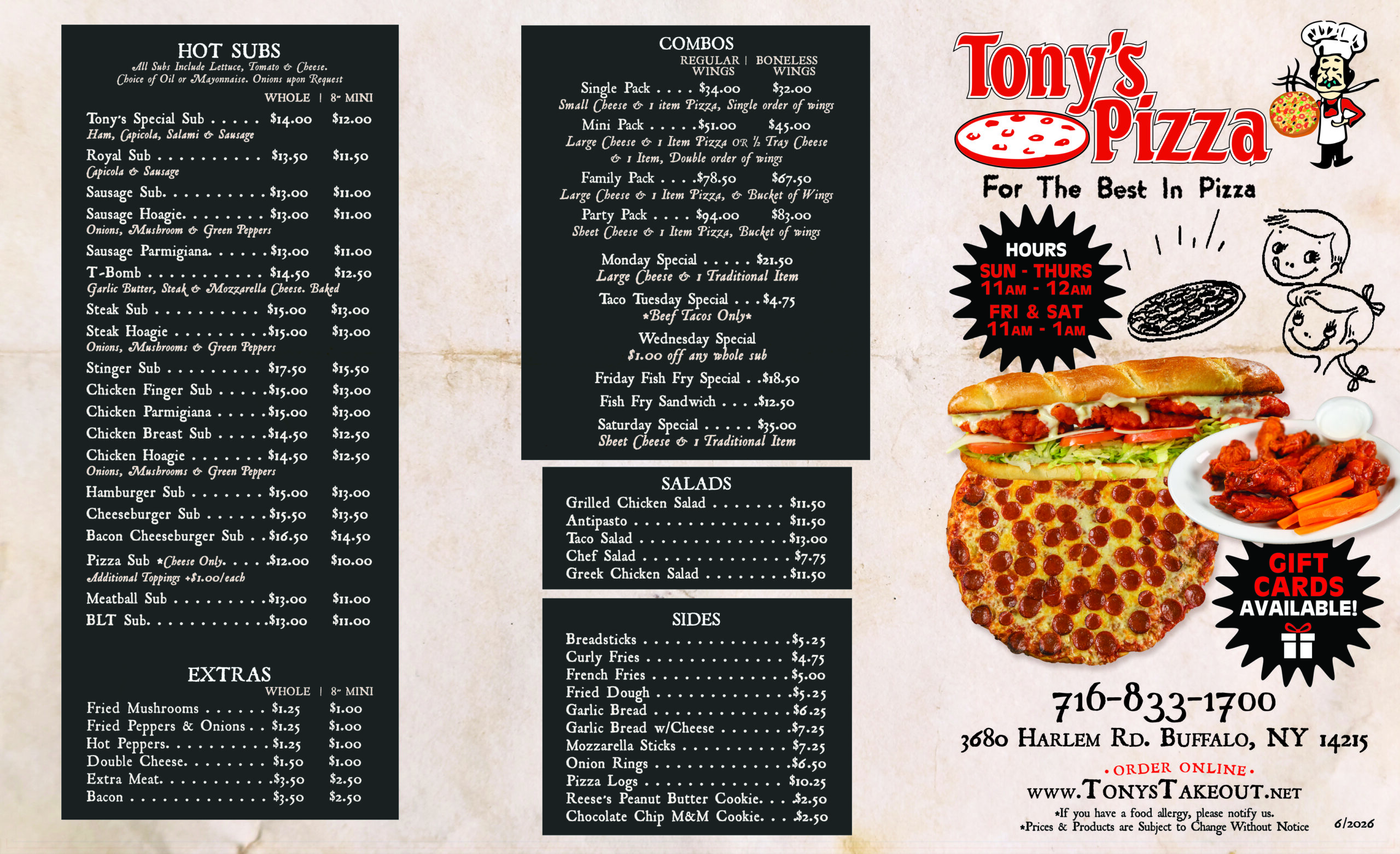 Tony's Pizza menu 1