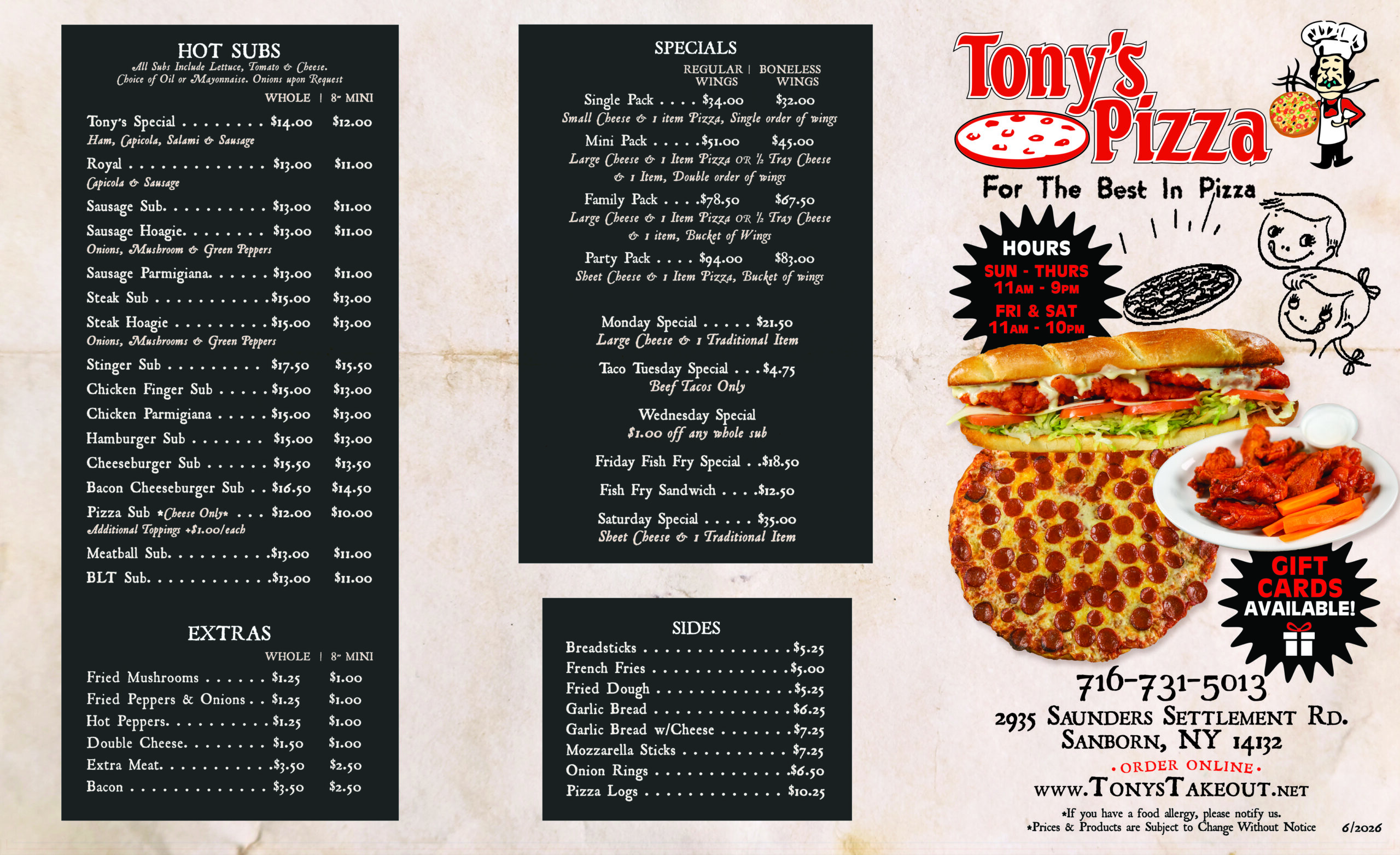 Tonys_Sanborn-TOmenu062026_8_Page_1 Tony's Pizza Sanborn menu 1